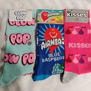 Novelty Blow Pop, and Airheads,Kisses, Socks Set - Pink, Blue, and Red
